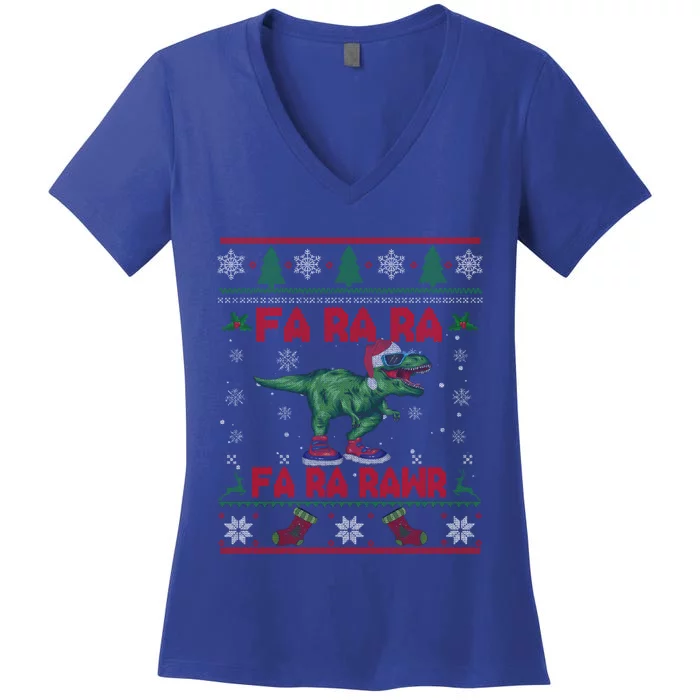 Fa Ra Ra Rawr Funny Christmas Sweater Santa Tgiftrex Dinosaur Gift Women's V-Neck T-Shirt