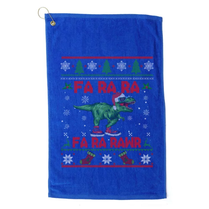 Fa Ra Ra Rawr Funny Christmas Sweater Santa Tgiftrex Dinosaur Gift Platinum Collection Golf Towel