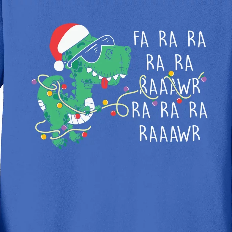 Fa Ra Ra Rawr Santa Dinosaur Christmas Trex Family Pajamas Gift Kids Long Sleeve Shirt