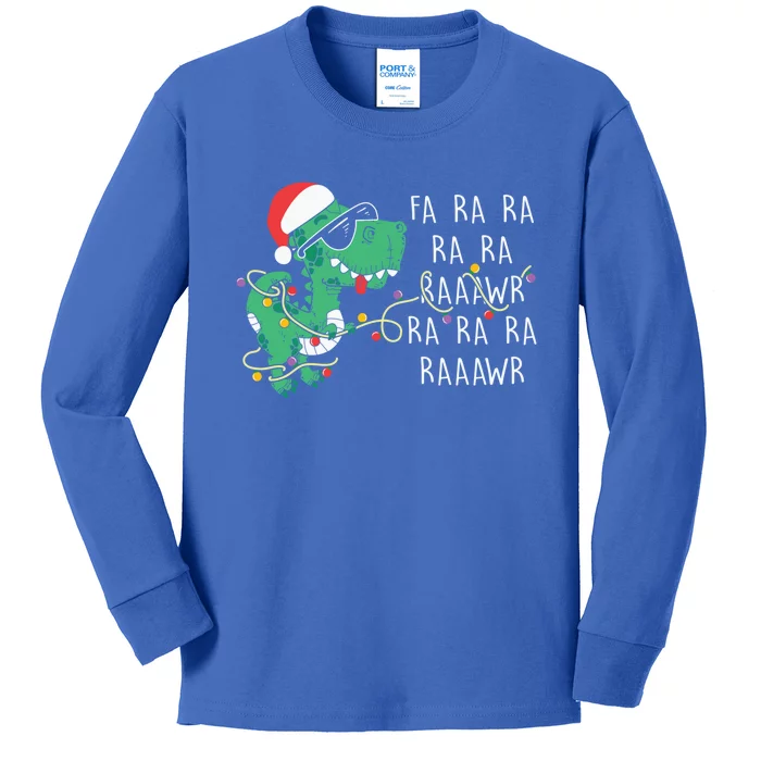 Fa Ra Ra Rawr Santa Dinosaur Christmas Trex Family Pajamas Gift Kids Long Sleeve Shirt