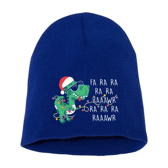 Fa Ra Ra Rawr Santa Dinosaur Christmas Trex Family Pajamas Gift Short Acrylic Beanie