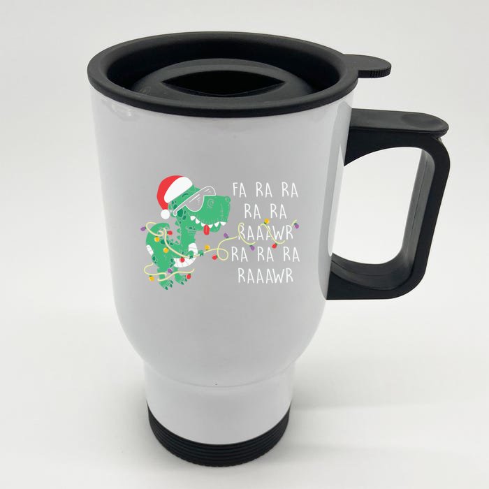 Fa Ra Ra Rawr Santa Dinosaur Christmas Trex Family Pajamas Gift Front & Back Stainless Steel Travel Mug