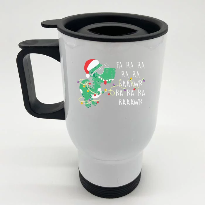 Fa Ra Ra Rawr Santa Dinosaur Christmas Trex Family Pajamas Gift Front & Back Stainless Steel Travel Mug