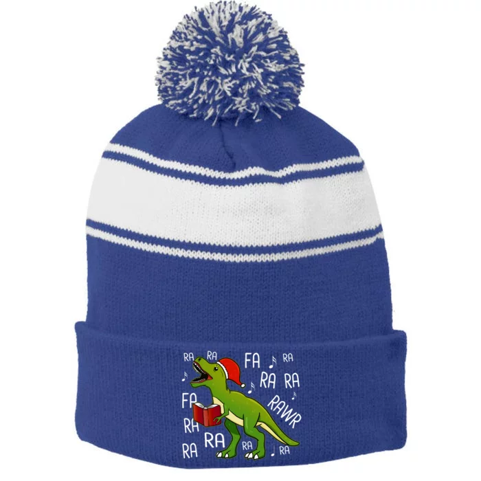 Fa Ra Rawr Trex Santa Christmas Carol Funny Fa La La Cool Gift Stripe Pom Pom Beanie