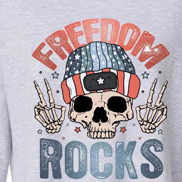 Freedom Rocks Retro 4th Of July Skull Skeleton American Funny Gift Cropped Pullover Crew