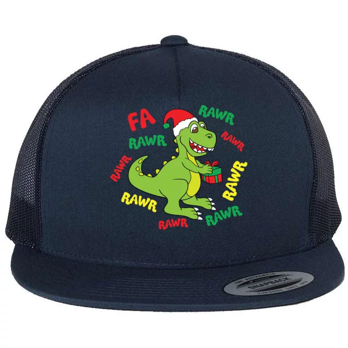 Fa Ra Ra Rawr Santasaurus Tgiftrex Dino Santa Claus Dinosaur Gift Flat Bill Trucker Hat