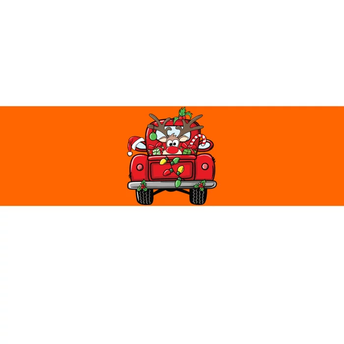 Funny Rudolph Reindeer On Red Truck Christmas Light Bumper Sticker