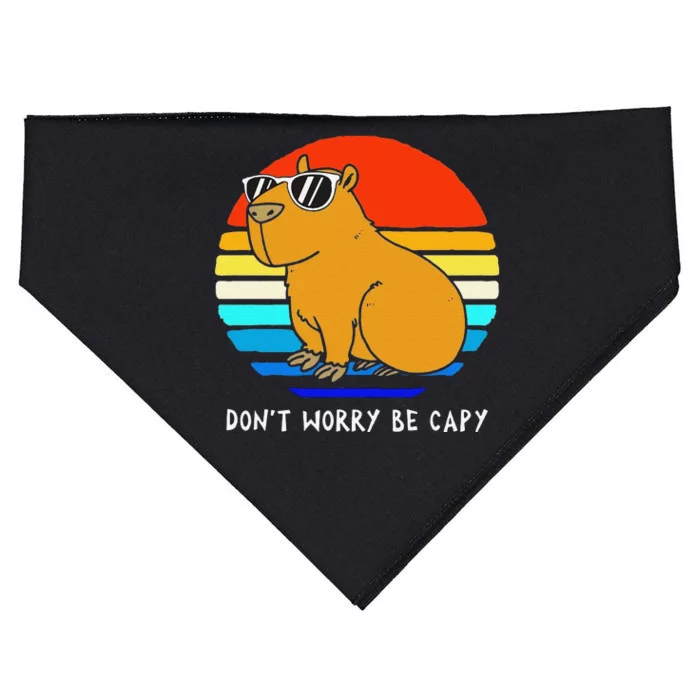 Funny Retro Rodent Funny Capybara Dont Be Worry Be Capy USA-Made Doggie Bandana