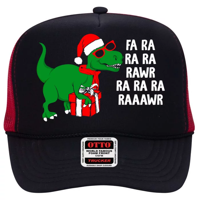 Fa Ra Rawr Christmas Tyrannosaurus Rex Xmas Santa Hat Gift High Crown Mesh Trucker Hat