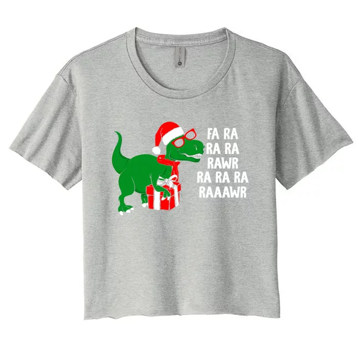 Fa Ra Rawr Christmas Tyrannosaurus Rex Xmas Santa Hat Gift Women's Crop Top Tee