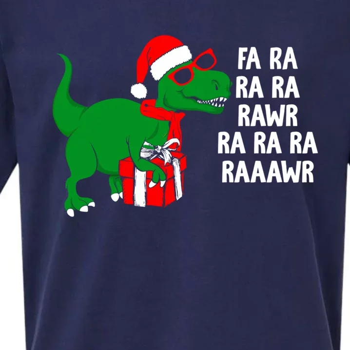 Fa Ra Rawr Christmas Tyrannosaurus Rex Xmas Santa Hat Gift Sueded Cloud Jersey T-Shirt