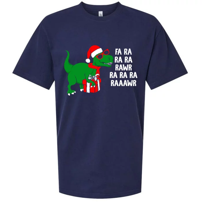 Fa Ra Rawr Christmas Tyrannosaurus Rex Xmas Santa Hat Gift Sueded Cloud Jersey T-Shirt