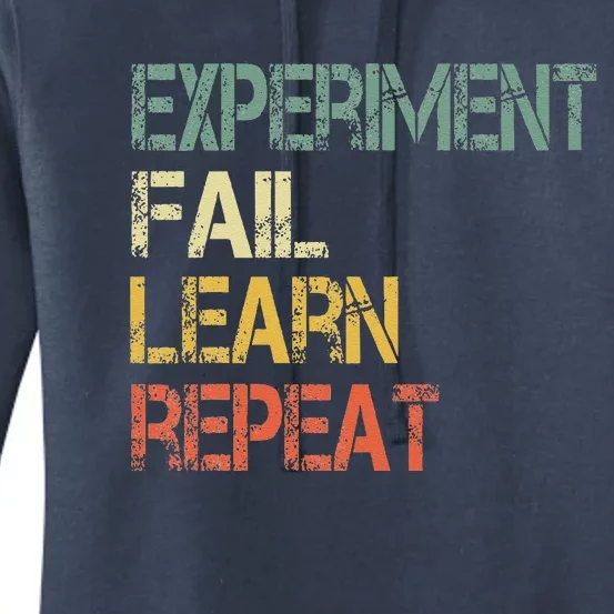 Funny Retro Scientist Experiment Fail Learn Repeat Teacher Women's Pullover Hoodie