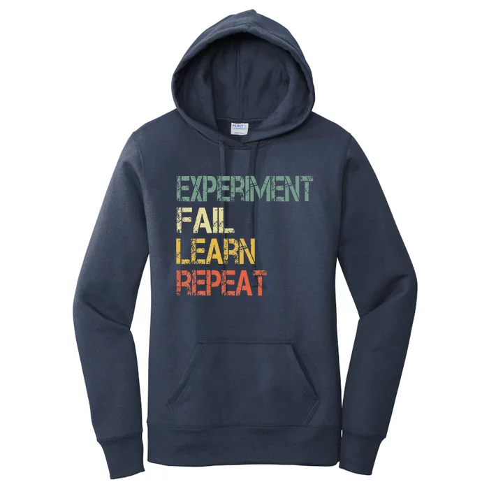 Funny Retro Scientist Experiment Fail Learn Repeat Teacher Women's Pullover Hoodie