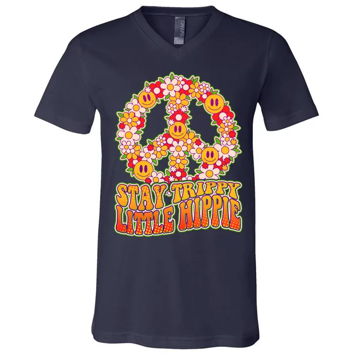 Funny Retro Sixties 60's Stay Trippy Little Hippie Peace V-Neck T-Shirt