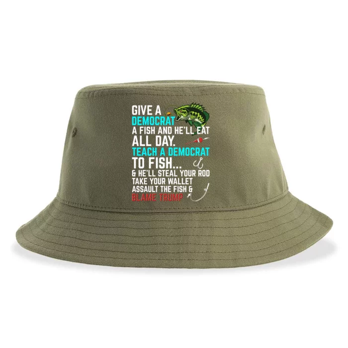 Funny Republican Saying Teach A Democrat Fish Conservative Gift Sustainable Bucket Hat