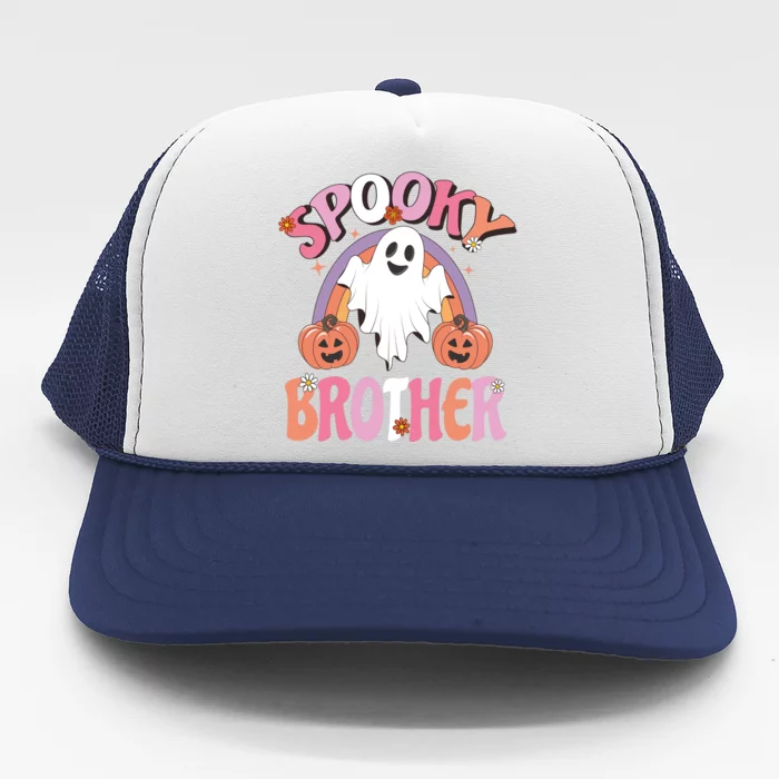 Family Retro Spooky Brother Groovy Retro Halloween Ghost Costume Gift Trucker Hat