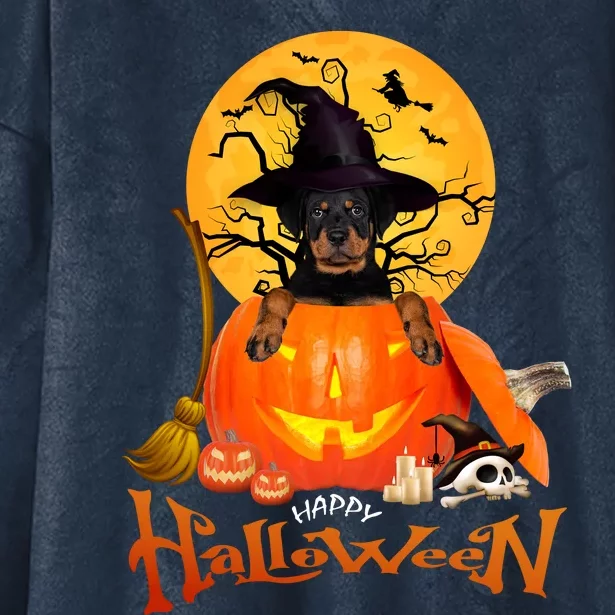 Funny Rottweiler Spooky Halloween Hooded Wearable Blanket