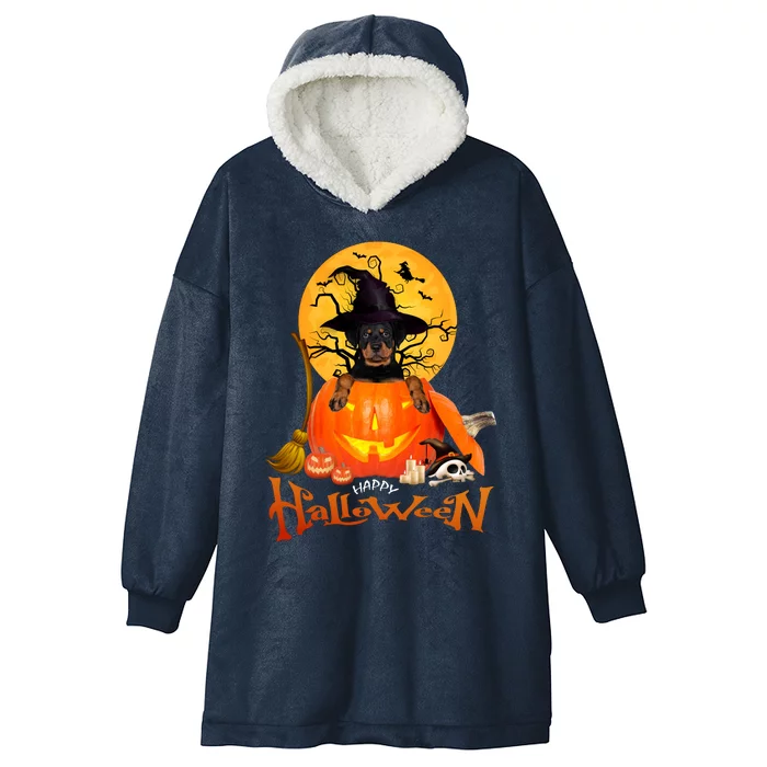 Funny Rottweiler Spooky Halloween Hooded Wearable Blanket