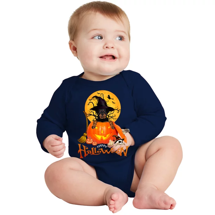 Funny Rottweiler Spooky Halloween Baby Long Sleeve Bodysuit