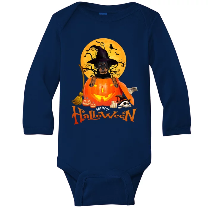 Funny Rottweiler Spooky Halloween Baby Long Sleeve Bodysuit