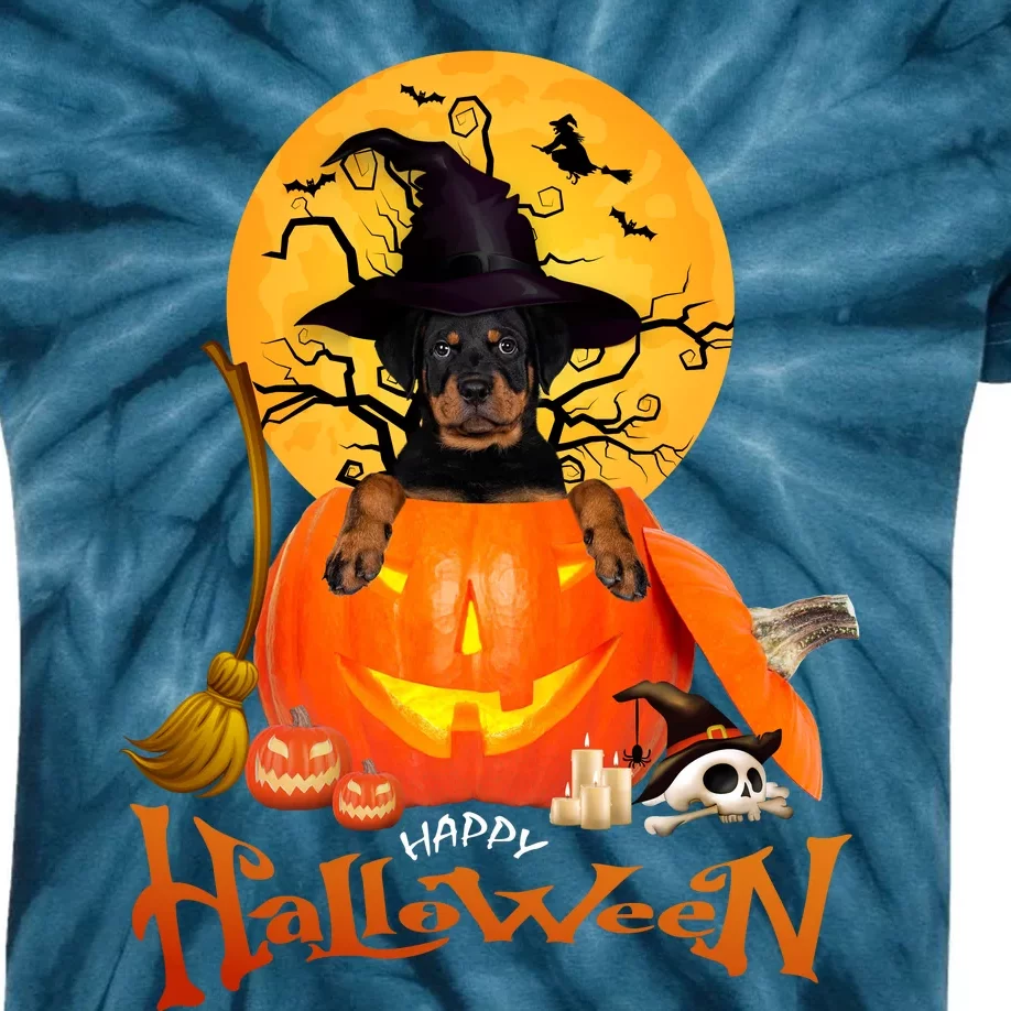 Funny Rottweiler Spooky Halloween Kids Tie-Dye T-Shirt