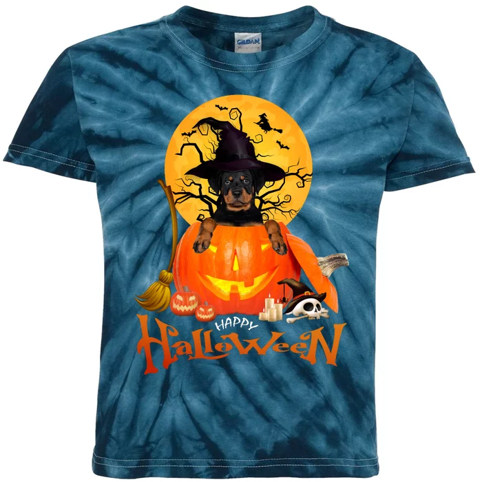 Funny Rottweiler Spooky Halloween Kids Tie-Dye T-Shirt