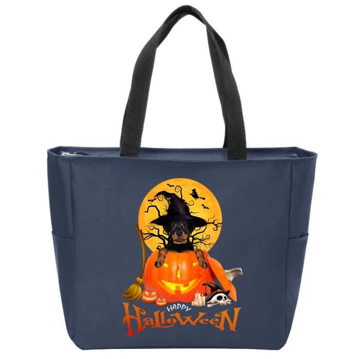 Funny Rottweiler Spooky Halloween Zip Tote Bag