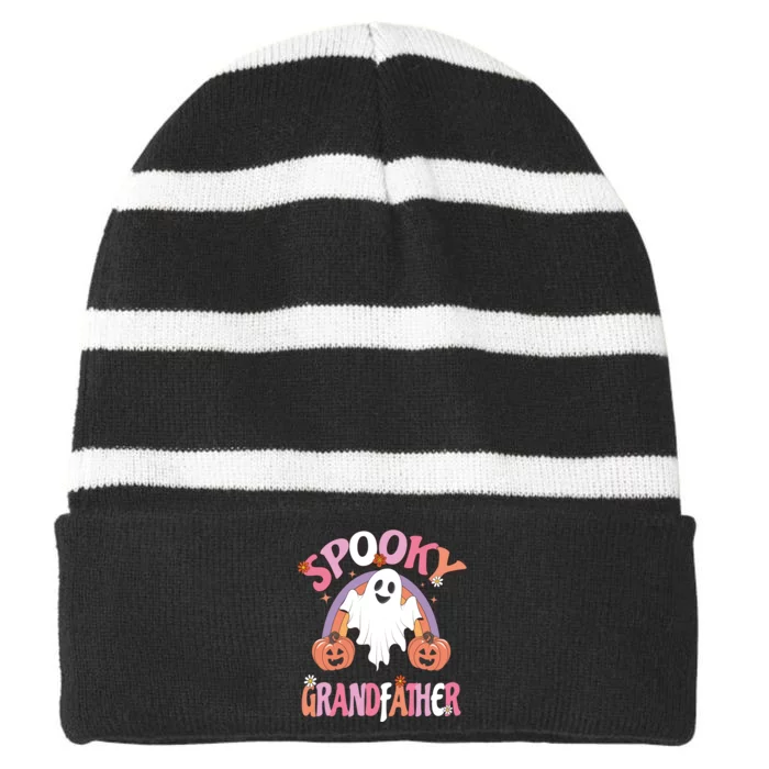 Family Retro Spooky Grandfather Groovy Retro Halloween Ghost Costume Gift Striped Beanie with Solid Band