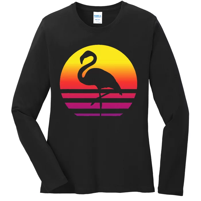 Flamingo Retro Style Vintage Ladies Long Sleeve Shirt