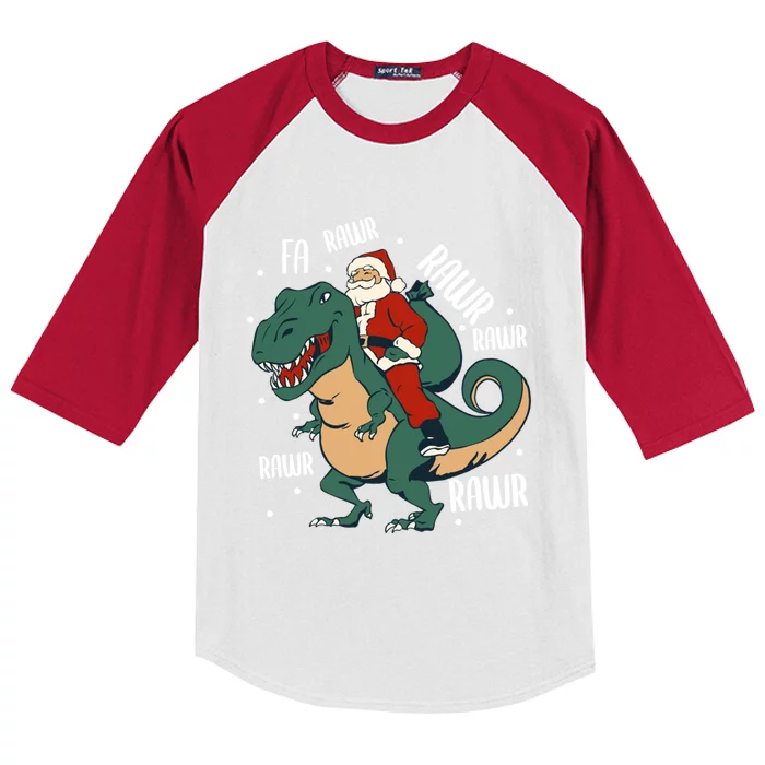 Fa Rawr – Santa On Trex Funny Christmas Merch Gift Kids Colorblock Raglan Jersey