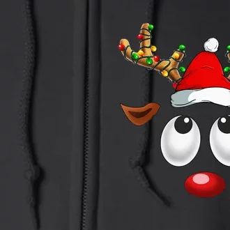 Festive Reindeer Santa Hat with Christmas Lights Full Zip Hoodie