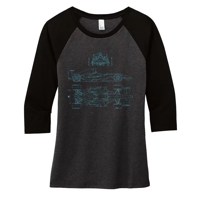 Formula Racecar Schematic Racing Formula Racecar Driver Women's Tri-Blend 3/4-Sleeve Raglan Shirt