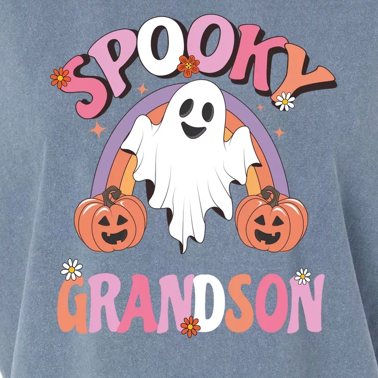 Family Retro Spook Grandson Groovy Retro Halloween Ghost Costume Gift Garment-Dyed Women's Muscle Tee