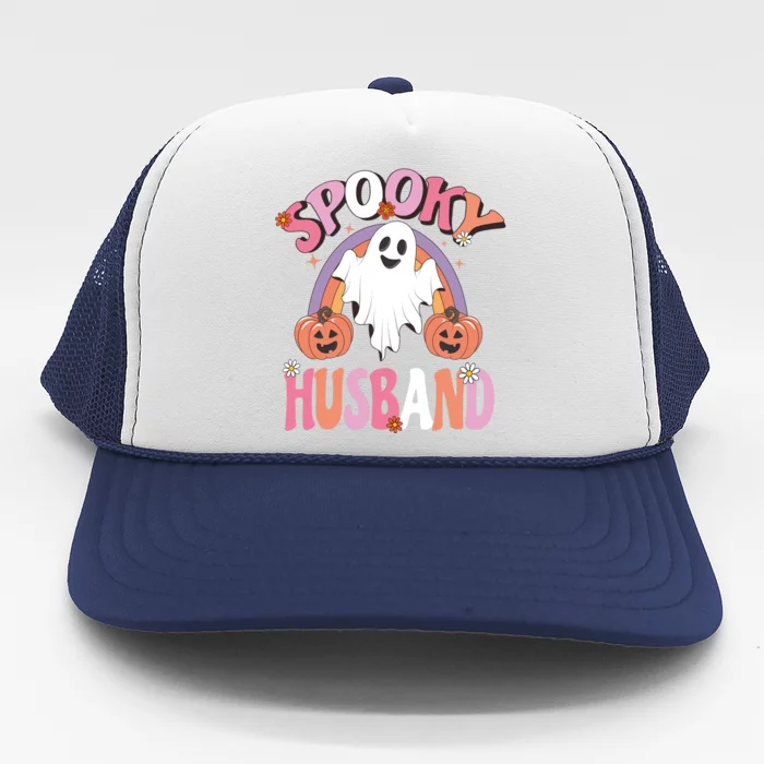 Family Retro Spook Husband Groovy Retro Halloween Ghost Costume Gift Trucker Hat