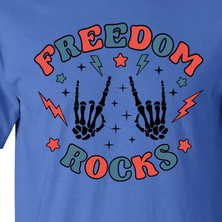 Freedom Rocks Skeleton July 4th America Flag Patriot Usa Meaningful Gift Tall T-Shirt