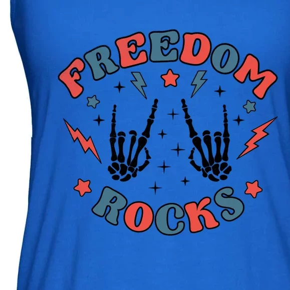 Freedom Rocks Skeleton July 4th America Flag Patriot Usa Meaningful Gift Ladies Essential Flowy Tank