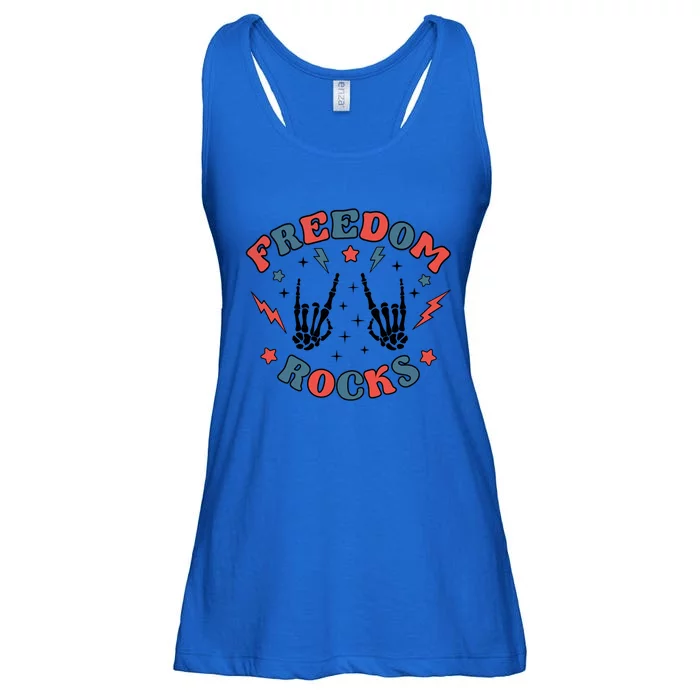 Freedom Rocks Skeleton July 4th America Flag Patriot Usa Meaningful Gift Ladies Essential Flowy Tank