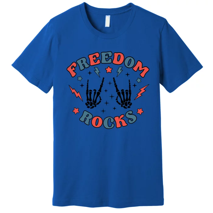 Freedom Rocks Skeleton July 4th America Flag Patriot Usa Meaningful Gift Premium T-Shirt