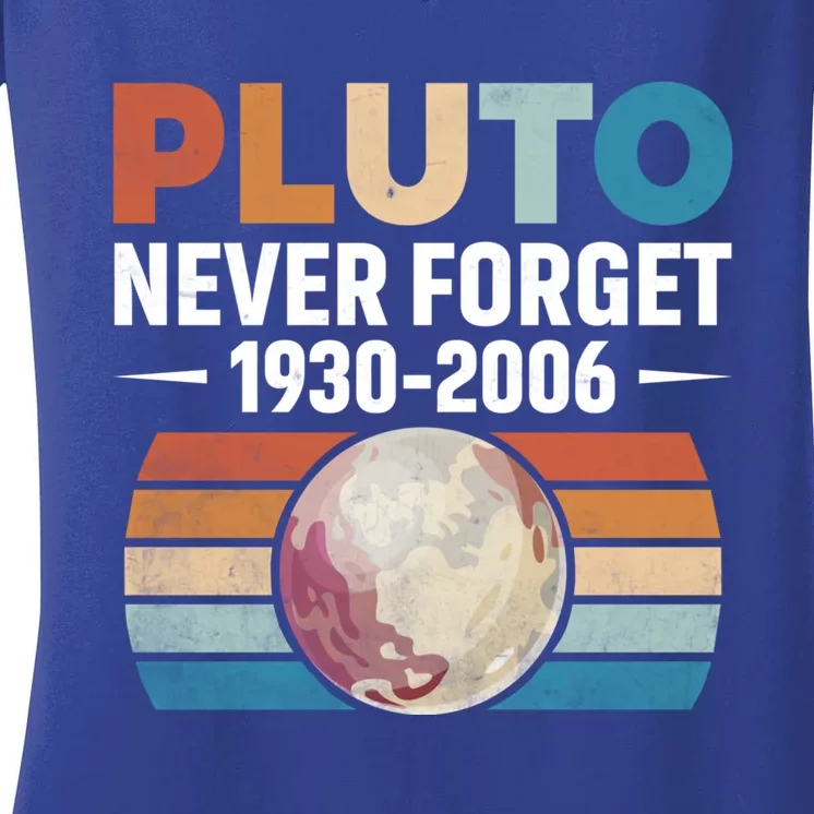 Funny Retro Space Science Never Forget Pluto Gift Women's V-Neck T-Shirt