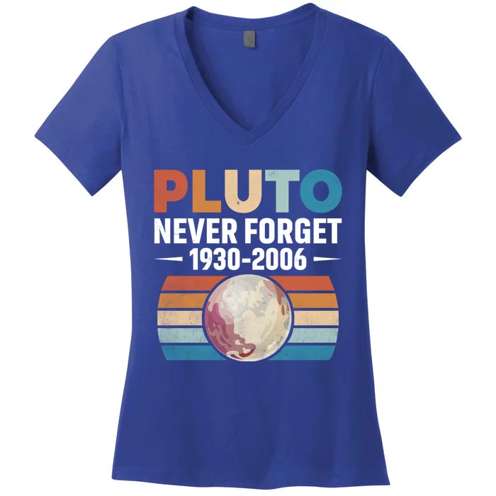 Funny Retro Space Science Never Forget Pluto Gift Women's V-Neck T-Shirt