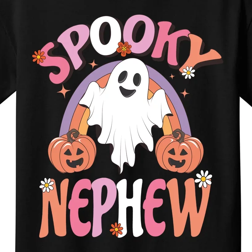 Family Retro Spooky Nephew Groovy Retro Halloween Ghost Costume Gift Kids T-Shirt