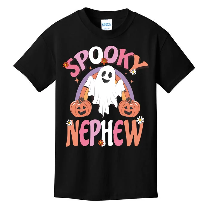 Family Retro Spooky Nephew Groovy Retro Halloween Ghost Costume Gift Kids T-Shirt