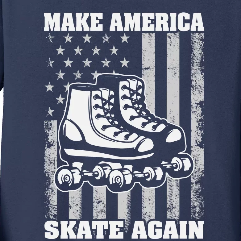 Funny Roller Skating Patriotic Kids Long Sleeve Shirt