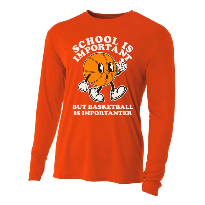 Funny Retro School Is Important But Basketball Is Importanter Cooling Performance Long Sleeve Crew