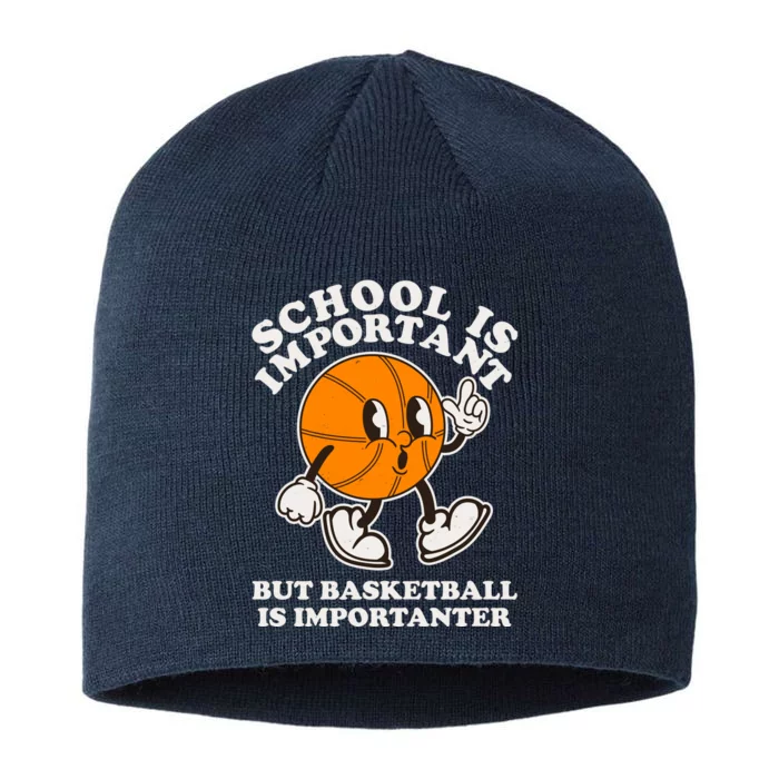 Funny Retro School Is Important But Basketball Is Importanter 8 1/2in Sustainable Knit Beanie