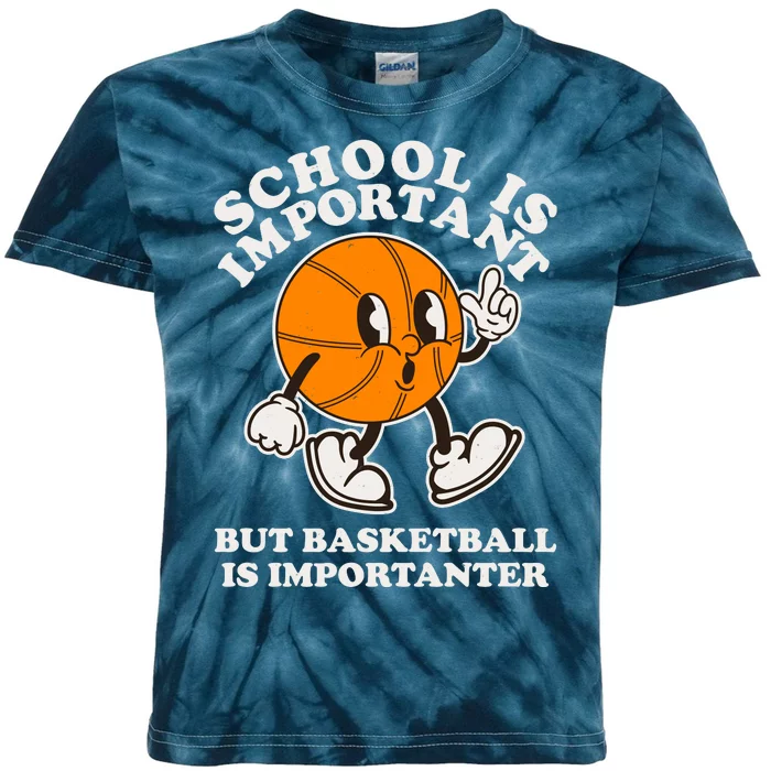 Funny Retro School Is Important But Basketball Is Importanter Kids Tie-Dye T-Shirt