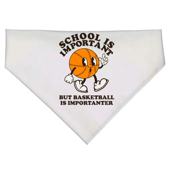 Funny Retro School Is Important But Basketball Is Importanter USA-Made Doggie Bandana