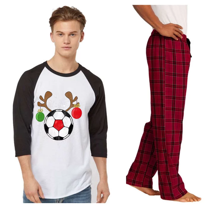 Funny Reindeer Soccer Christmas Rednose Pajama Raglan Sleeve Pajama Set