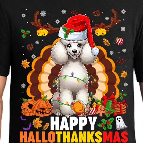 Funny Reindeer Santa Turkey Poodle Dog Happy Hallothanksmas Gift Pajama Set